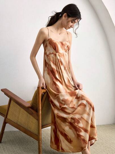 Ocili Đầm hai dây hở lưng thanh lịch in họa tiết toàn thân dành cho nữ