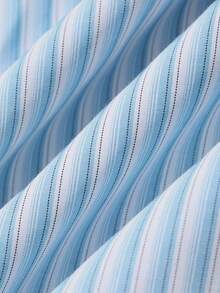 DAZY Men's Striped Blue Hooded Short Sleeve Button-Up Shirt, Summer - Blue - View 3