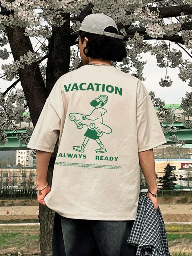 Men's Summer Round Neck Short Sleeve Casual T-Shirt With Letter Print,Graphic Tees