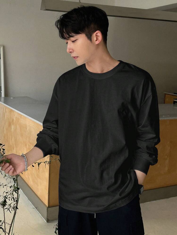 Men's Casual Solid Color Long Sleeve T-Shirt, Versatile For Autumn, Fall