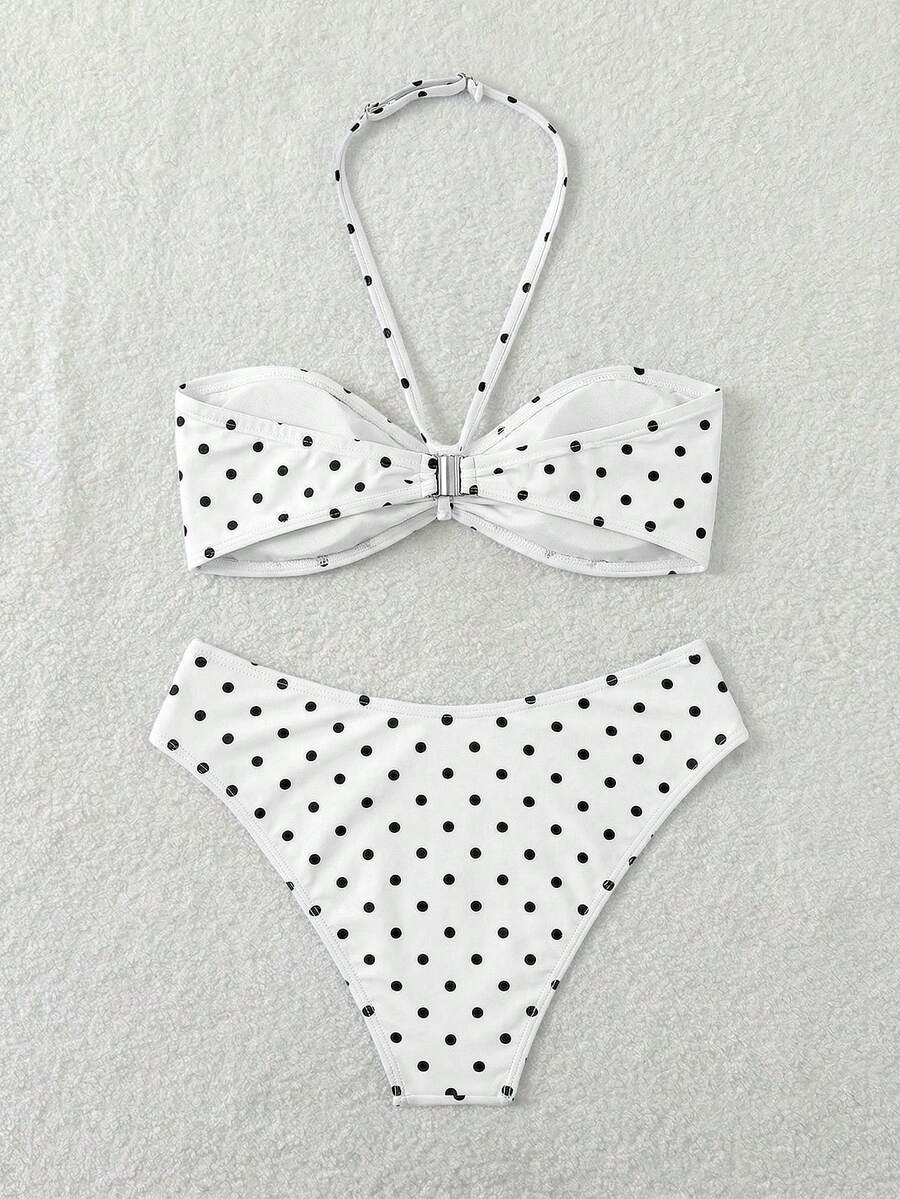 SHEIN Teen Girls' Polka Dot Print Camisole Bikini For Beach Vacation, Summer - Black and White - View 1