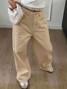 DAZY Women's Loose Fit Long Solid Color Harem Jeans - Khaki - View 3