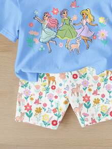Série bleue, tourbillonnez dans le printemps, princesse douce et mignonne, bohème floral, imprimé, floral, ensemble décontracté pour fille, t-shirt à manches courtes col rond ample et doux, short de cyclisme ajusté. Convient pour le printemps/été, la maison, les vacances, les festivals, les vibrations printanières, les vibrations estivales, les tenues printanières et estivales pour fille, confort facile, ensemble à la mode pour fille, tenue décontractée, princesse enfant, ensemble t-shirt graphique floral, ensemble printemps et été, nouveau style, détente, vibrations printanières, détente estivale - Multicolore - Voir 6
