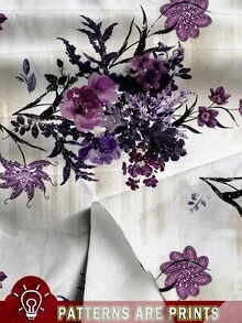 EMERY ROSE 休闲简约浪漫印花宽松圆领衬衫，适合大码女性，春夏款 - 彩色 - 查看 3