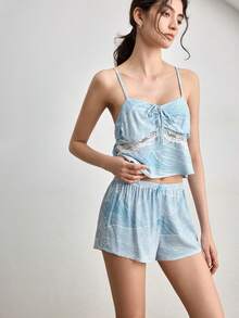 Ocili 舒适纯棉简约条纹印花女士睡衣套装，时尚秋日睡衣 - 彩色 - 查看 5