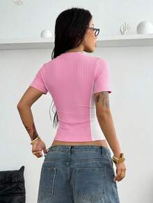 Coolane Áo thun crop top màu đen dành cho nữ, phong cách đường phố Y2K mùa hè, trang phục dự tiệc rave, lễ hội, đi chơi. - Hồng - Xem 3