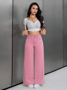 SHEIN ICON 女士高腰口袋阔腿宽松休闲牛仔裤 - 賓治酒 - 查看 5
