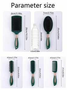 5/1件套梳子，造型梳，理发梳，卷发梳，气垫梳，按摩梳，解结梳，按摩器，染发梳，头部按摩刷，轻松梳开缠结，塑料美发工具，吹干和拉直，椭圆形气垫刷，适用于浓密/卷曲/细软/长/短发，干湿两用 - 彩色 - 查看 11