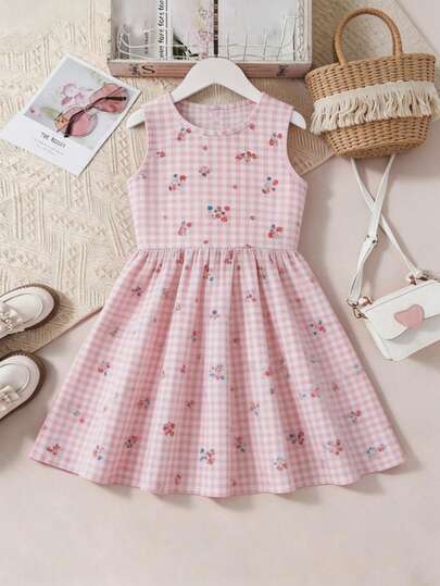 Vestido para niña estampado floral sin mangas vestido infantil casual verano ropa niña vestido cómodo ligero outfit diario niña vestido floral infantil moda niña vestido fresco elegante niñas ropa infantil moderna