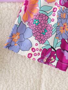 SHEIN Playful Pals 2件套女婴0-3岁春夏优雅休闲度假日常套装，蝴蝶结荷叶袖上衣+收腰印花短裤 - 橘色 - 查看 7