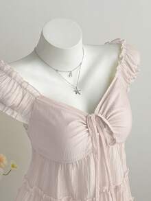 Elamini Camisa de mujer de tela texturizada amarilla con pliegues y dobladillo con capas, romántica y casual - Rosa Pálido - Ver 3