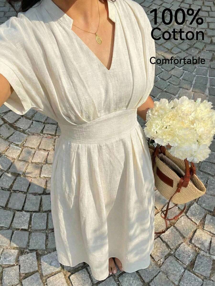 Lumalex Đầm dài đến mắt cá chân xòe rộng, tay lửng, chất liệu 100% cotton, thoải mái, có túi, dành cho nữ.