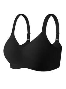 SHEIN Sutiã Plus Size Sem Costura Para Mulheres Com Tiras De Gel E Suporte Macio, Sutiã Lift Up Sem Fio - Preto - Ver 7