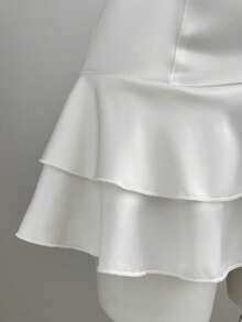 Elamini 女士优雅立领收腰编织中长连衣裙 - 白色 - 查看 4