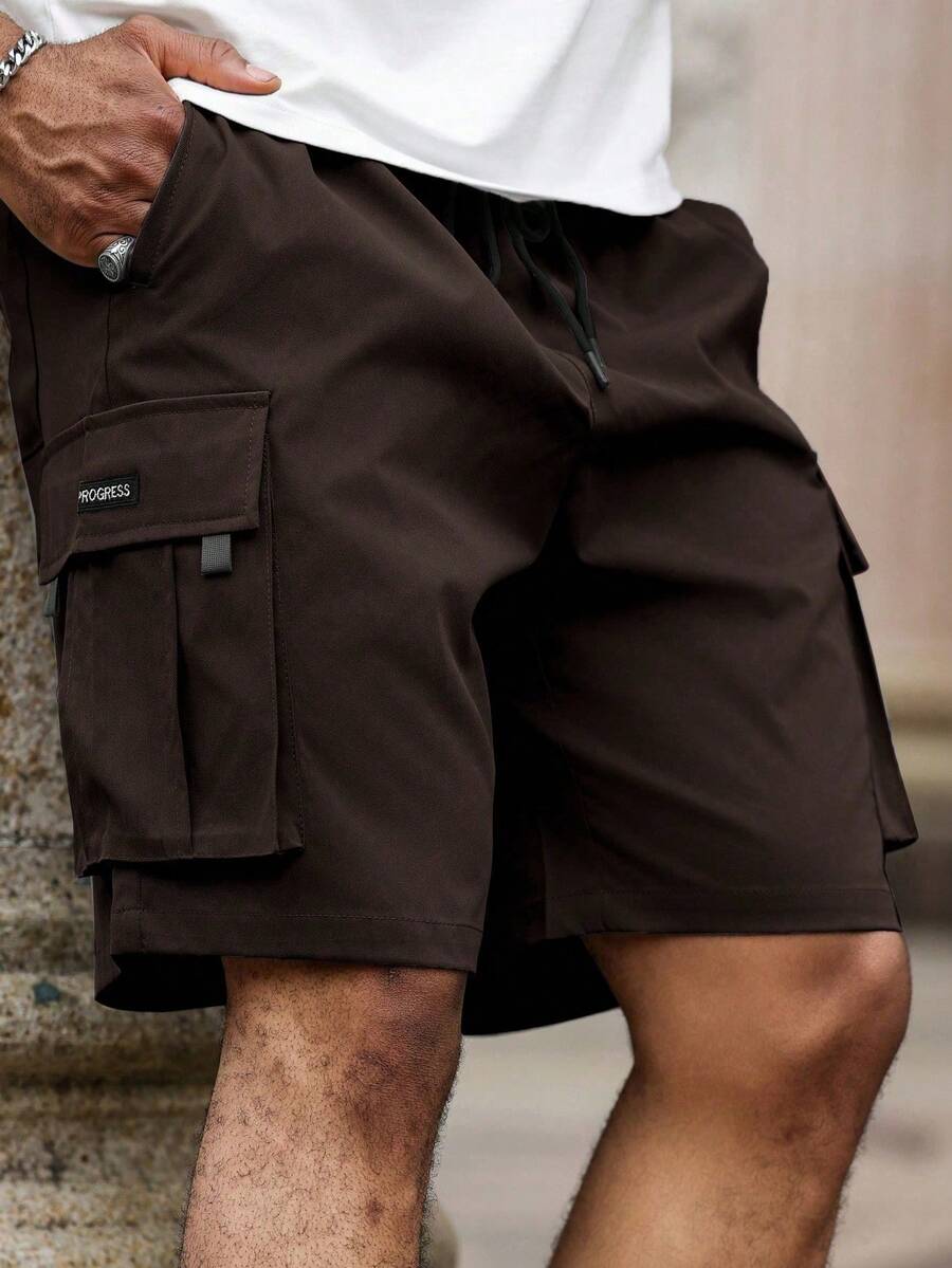 Manfinity Homme Plus Size Men's Solid Color Casual Shorts - Brown - View 1