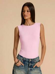 Body casual con estampado de lunares y espalda descubierta para mujer, adecuado para la playa, vacaciones, fiestas, festivales de música - Rosa coral - Ver 4