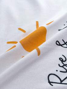 SHEIN Mediterranean Chic: 'Rise & Shine' Sun Graphic Tee & Allover Lemon Print Short Pajama Set - Yellow - View 5