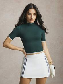 Activina Áo polo golf tay ngắn màu trơn tối giản dành cho nữ, trang phục thường ngày thoải mái. - Màu xanh lá cây đậm - Xem 8