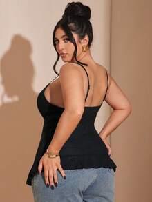 SHEIN BAE Plus Size Women Ruffle Lace Patchwork Camisole Top - Black - View 2