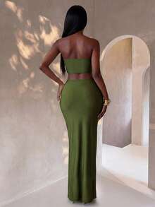 Lureya Bộ đồ mùa hè dành cho nữ, áo crop top khoét eo gợi cảm và chân váy mini ôm sát, trang phục sành điệu cho tiệc tùng, kỳ nghỉ biển. - màu xanh lá - Xem 2