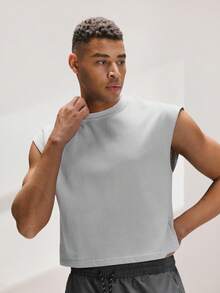 Driftmere Men's Casual Washed Vintage Wide Shoulder Tank Top Cotton Tank Top Men Sleeveless Tee Cotton Tops Gym - Grey - View 5