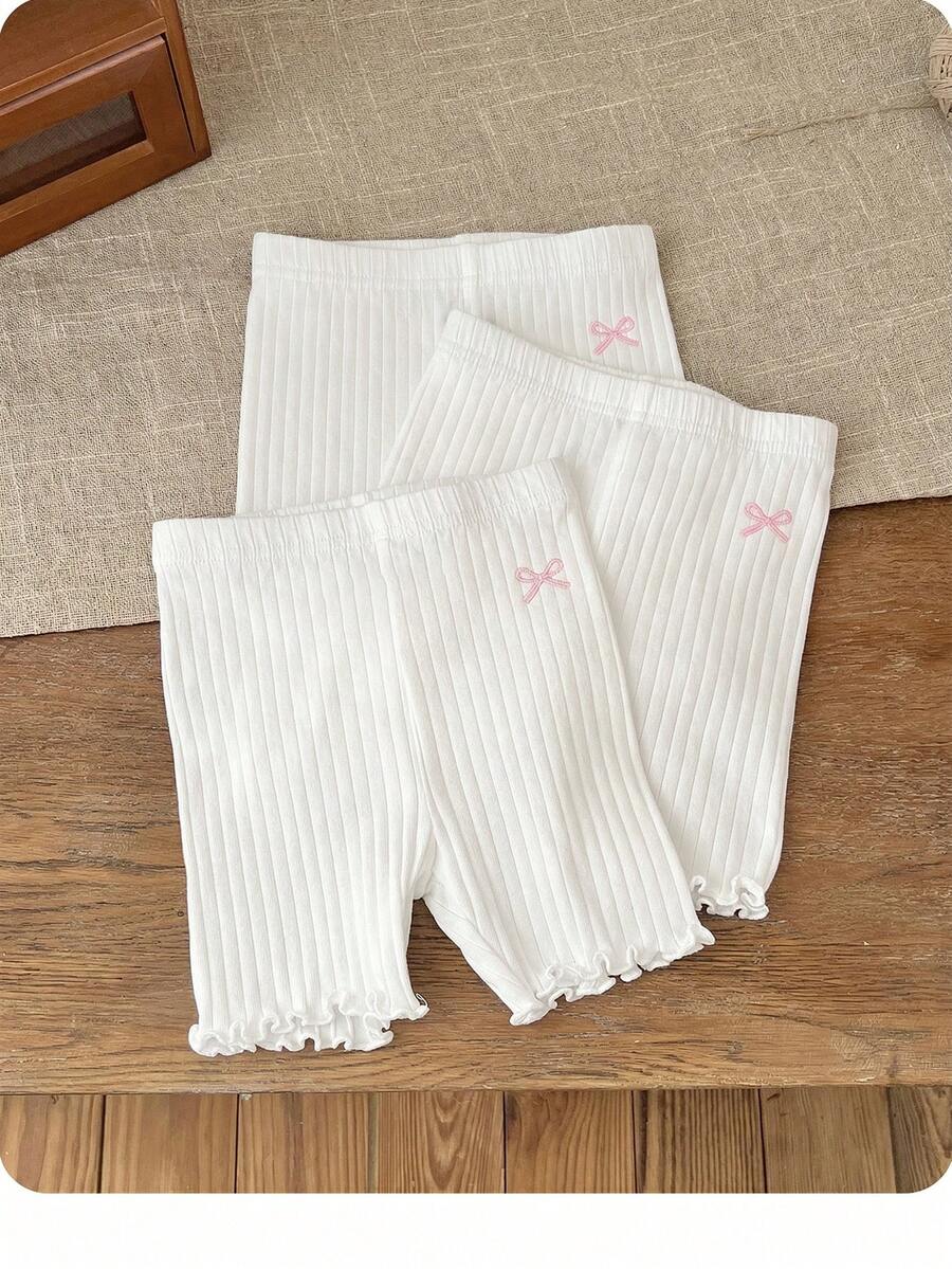 SHEIN LMoss Kids 女婴夏季可爱纯色针织蝴蝶结短裤套装 - 彩色 - 查看 1