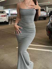 INAWLY Vestido Largo Con Tirantes, Clásico Y Elegante Para Mujeres, Vestido De Verano Versátil Y De Moda - Gris - Ver 1