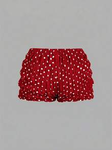 SHEIN MOD 女士波点褶皱腰部荷叶边吊带背心和短裤两件套 - 紅色 - 查看 10