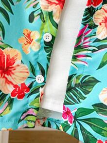SHEIN Playful Pals 两件套幼儿男童休闲假日短袖polo衫和纯色短裤夏季套装 - 彩色 - 查看 6