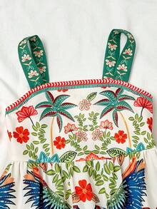 SHEIN 年轻女孩碎花休闲吊带连衣裙 - 綠色 - 查看 6