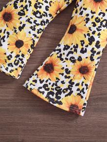 SHEIN Bộ 2 món đồ thời trang thường ngày họa tiết da báo dành cho bé gái. - Màu vàng - Xem 6