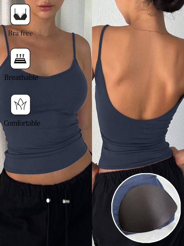Women's Solid Color Minimalist Fitted Backless Camisole Top