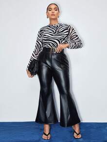 Maija Plus Size Women Zebra Striped Turtleneck Long Sleeve Mesh Top, Spring To Summer Spring Valentine's Day Party Beach Wedding Vacation Casual Women Party Top Beach Summer Holiday Beach Vacation Summer Going Out Graduation Easter Festival Dresses Beach Summer Holiday Beach Vacation Summer Going Out Graduation  Casual Holiday Beach Cruise Travel  Romantic, Fashion, Versatile; Suitable For Summer Vacation, Comfortable, Bohemian Style, Beach Wear, Simple Daily Wear, Country Style, Essential, Solid Color, Holiday Casual, Decent, Single Lady,Y2k - Black and White - View 3