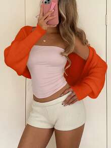 SHEIN Unity Casual Solid Color Short Cardigan - Orange - View 3