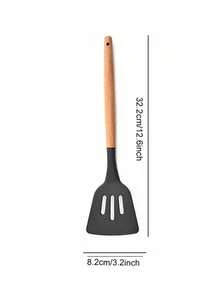 Madebyblanc Silicone Cookware Set, 12 Large Heat-Resistant Kitchen Utensils, Turner Pliers, Spatula, Spoon, Wooden Handle Kitchen Small Tool, With Anti Stick Cookware Holder - Dark Grey - View 10