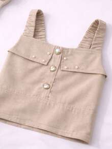 Conjunto Niña Perlas con Olan Estilo Elegante - Beis - Ver 4