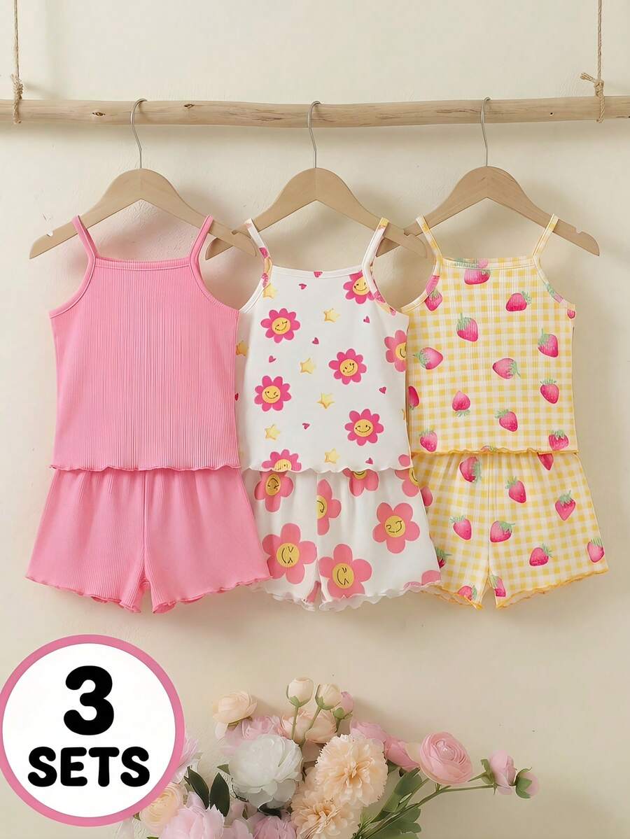 SHEIN Playful Pals Setelan Celana Pendek Anak Perempuan yang Nyaman, Serbaguna, Manis, dan Imut, Pakaian Musim Panas Multi-Potong - MultiWarna - View 1