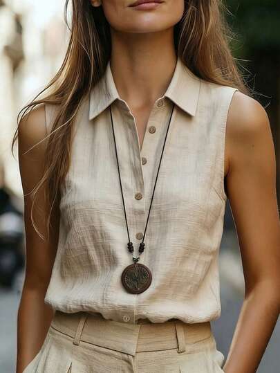 EMERY ROSE Chemise décontractée en lin sans manches pour femmes, chemise de navettage pour femmes, chemise de plage pour femmes, chemise de vacances pour femmes, Top d'été, plage, tenues de plage pour femmes, blouses élégantes pour femmes, blouse décontractée pour femmes, tenues de vacances pour femmes, tenues de travail pour femmes, hauts de travail pour femmes, chemises en lin pour femmes, chemises d'été pour femmes, blouse pour femmes, chemise décontractée moderne sans manches à boutons pour femmes