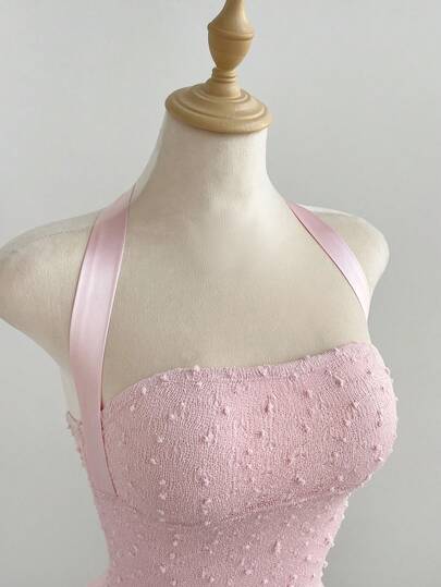 Elamini Women's Sweet Cute Bow Tie Backless Design Knitted Mini Elegant Party Dress, Suitable For Wedding, Graduation, Light Formal Dinner, Party, Vacation, Afternoon Tea Date, Summer