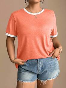 Elenzga 大码撞色圆领短袖舒适透气休闲T恤，夏季 - 彩色 - 查看 3