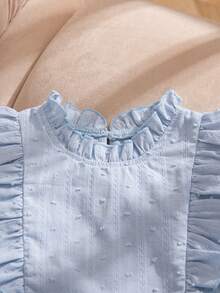 Elladie kids 2件組少女夏季家庭度假花卉領喇叭袖無袖瀑布領上衣與荷葉邊裙套裝，優雅可愛穿搭 - 淺藍色 - 查看 5
