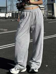 DAZY Women's Loose Pleated Solid Color Casual Sports Sweatpants, Spring - Grey - View 8