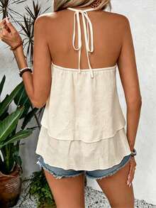 Franclia Áo tank top nữ chất liệu giả lanh, cổ yếm buộc dây, thiết kế cổ chữ U, kiểu dáng không tay đa năng. - trắng - Xem 2