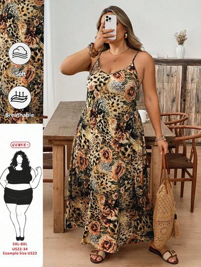 SHEIN CURVE+ Vestido negro talla grande, vestido básico sin mangas de verano