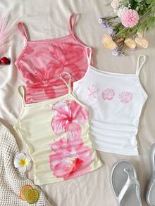 SHEIN 3件套 少女修身休闲运动吊带背心基础款上衣 - 彩色 - 查看 1