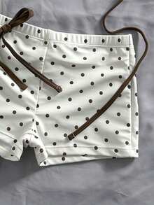 Swim Mod Bộ 3 món gồm áo bikini buộc dây cổ và quần bikini buộc dây bên hông in họa tiết chấm bi thời trang dành cho nữ, thích hợp cho kỳ nghỉ hè ở bãi biển. - Màu be - Xem 6