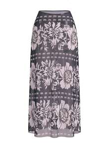 Swim Oasis Traje de baño de una pieza con estampado floral y hombros descubiertos, con volantes en el bajo, talla grande un conjunto a juego con pareo y falda para vacaciones, tallas grandes para mujer - Blanco y Negro - Ver 3
