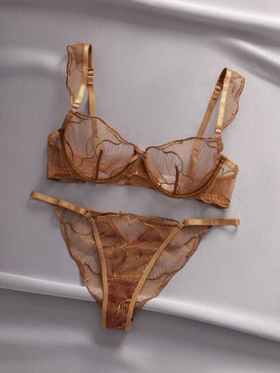 EmpressEnvy Bộ 2 áo ngực thêu mỏng màu đen dành cho nữ, bộ đồ lót không gọng không đệm