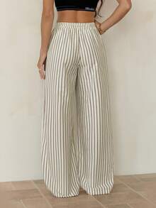 SHEIN Tall 女士夏季乡村音乐会外出海滩装扮波西米亚风简约水洗100%纯棉白色弧形裤脚裤 - 白色 - 查看 2