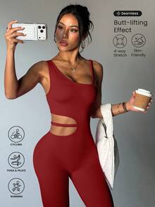 Dewbera Women Seamless Sleeveless Sexy Jumpsuit Pants - Burgundy - View 7